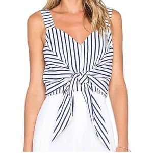 JOA white and blue striped bow crop top L
